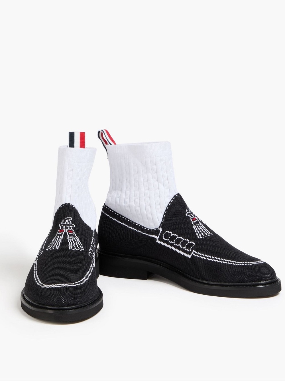 Thom Browne Jacquard Knit Sock Loafer Boots Black White US 10 Italy